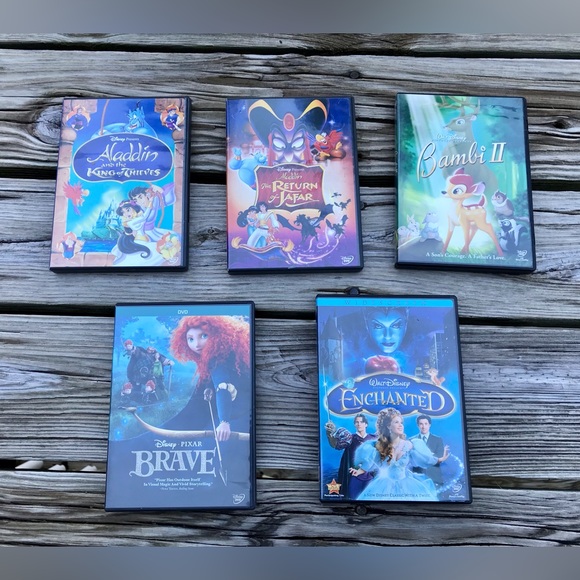 Lot 5 Disney Movies Aladdin Sequels Brave Bambi 2 Enchanted DVD Movies In Cases - Picture 2 of 8